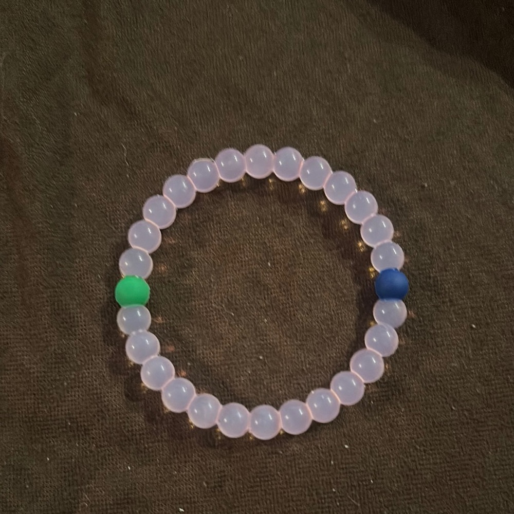 Pink Beaded Bracelet with Blue and Green Accents